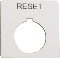 Schneider Electric - Square, Plastic Legend Plate - Reset - White Background, Black Letters, 1.2 Inch Hole Diameter, 2-1/4 Inch Square - Americas Industrial Supply