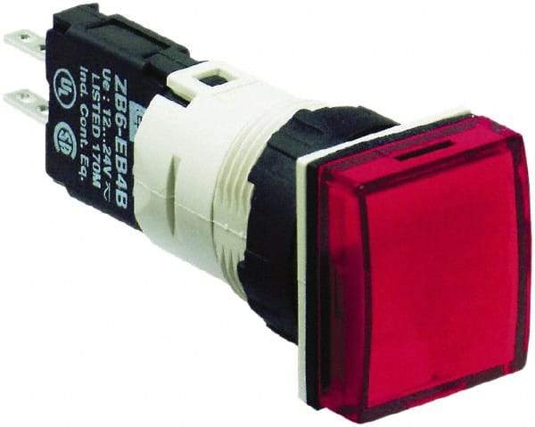 Schneider Electric - 12-24 VAC/VDC Red Lens LED Pilot Light - Square Lens, Quick Connect Connector, 18mm Wide, Vibration Resistant - Americas Industrial Supply