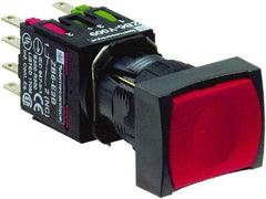 Schneider Electric - 16mm Mount Hole, Flush, Pushbutton Switch with Contact Block - Rectangle, Red Pushbutton, Momentary (MO) - Americas Industrial Supply