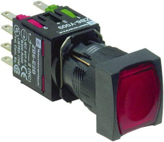 Schneider Electric - 16mm Mount Hole, Flush, Pushbutton Switch with Contact Block - Square, Red Pushbutton, Illuminated, Momentary (MO) - Americas Industrial Supply