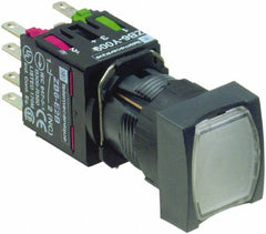 Schneider Electric - 16mm Mount Hole, Flush, Pushbutton Switch with Contact Block - Square, White Pushbutton, Illuminated, Momentary (MO) - Americas Industrial Supply