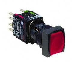 Schneider Electric - 16mm Mount Hole, Flush, Pushbutton Switch with Contact Block - Square, Red Pushbutton, Momentary (MO) - Americas Industrial Supply