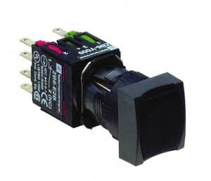 Schneider Electric - 16mm Mount Hole, Flush, Pushbutton Switch with Contact Block - Square, Black Pushbutton, Momentary (MO) - Americas Industrial Supply