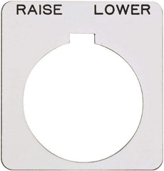 Schneider Electric - Square, Plastic Legend Plate - Raise-Lower - White Background, Black Letters, 1.22 Inch Hole Diameter, 1-3/4 Inch Square - Americas Industrial Supply