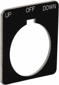 Schneider Electric - Square, Plastic Legend Plate - Up-Off-Down - Black Background, White Letters, 1.22 Inch Hole Diameter, 1-3/4 Inch Square - Americas Industrial Supply