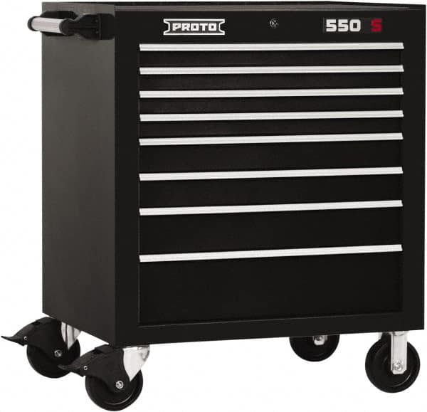 Proto - 8 Drawer Steel Tool Roller Cabinet - 34" Wide x 41" High x 25-1/4" Deep, Ball Bearing Drawer Slides, Black - Americas Industrial Supply