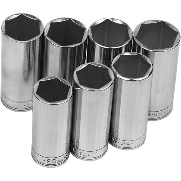 SK - 3/8" Drive Deep Socket Set - 7 to 19mm, Metric Measurement Standard - Americas Industrial Supply