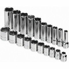 SK - 3/8" Drive Standard Deep Socket Set - 5/16 to 7/8", Inch Measurement Standard - Americas Industrial Supply