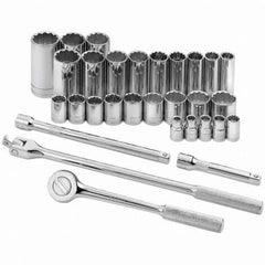 SK - 1/2" Drive Standard Deep Socket Set - 3/8 to 1-1/4", Inch Measurement Standard - Americas Industrial Supply