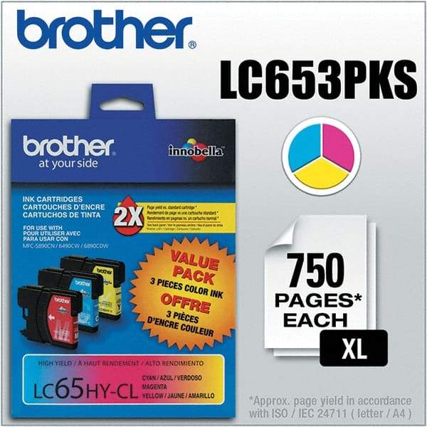 Brother - Cyan, Magenta & Yellow Ink Cartridge - Use with Brother MFC-5890CN, 5895CW, 6490CW, 6890CDW - Americas Industrial Supply