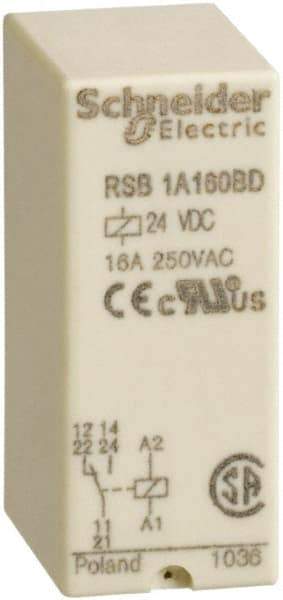 Schneider Electric - 4,000 VA Power Rating, Electromechanical Plug-in General Purpose Relay - 16 Amp at 250 VAC & 28 VDC, 1CO, 24 VDC - Americas Industrial Supply