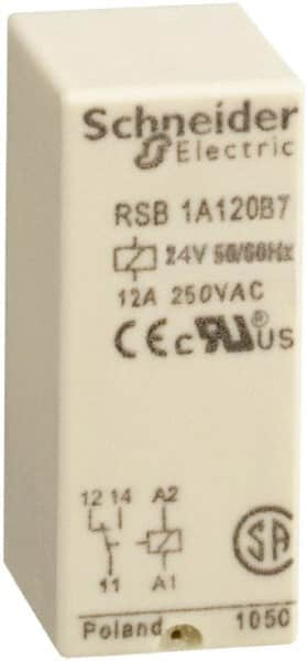 Schneider Electric - 3,000 VA Power Rating, Electromechanical Plug-in General Purpose Relay - 12 Amp at 250 VAC & 12 Amp at 28 VDC, 1CO, 24 VAC - Americas Industrial Supply