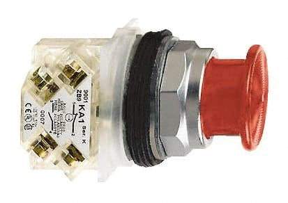 Schneider Electric - 30mm Mount Hole, Extended Mushroom Head, Pushbutton Switch with Contact Block - Round, Red Pushbutton, Momentary (MO) - Americas Industrial Supply