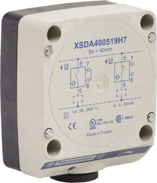 Telemecanique Sensors - NPN, PNP, NO/NC, 40mm Detection, Rectangular, Inductive Proximity Sensor - 2 Wires, IP67, 24 to 240 VAC, 80mm Wide - Americas Industrial Supply