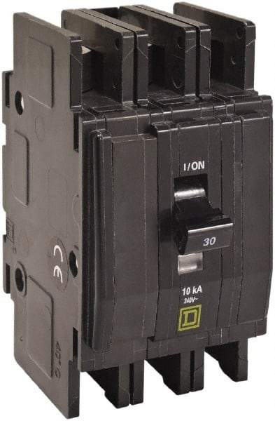 Square D - 10 Amp, 240 VAC, 3 Pole, DIN Rail Mounted, Flush Mount, Surface Mount Miniature Circuit Breaker - Thermal Magnetic Trip, 10 kA at 120/240 VAC Breaking Capacity, 14-2 (Aluminum), 14-2 (Copper) AWG, 74mm Deep x 103mm High x 19mm Wide - Americas Industrial Supply