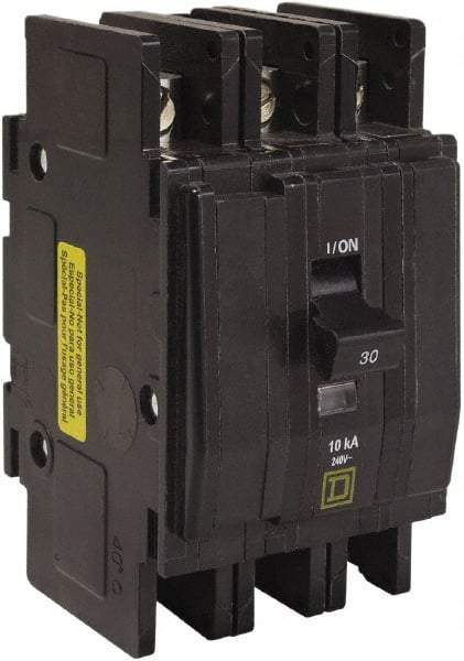 Square D - 40 Amp, 240 VAC, 3 Pole, DIN Rail Mounted, Flush Mount, Surface Mount Miniature Circuit Breaker - Thermal Magnetic Trip, 10 kA at 120/240 VAC Breaking Capacity, 14-2 (Aluminum), 14-2 (Copper) AWG, 74mm Deep x 103mm High x 57mm Wide - Americas Industrial Supply