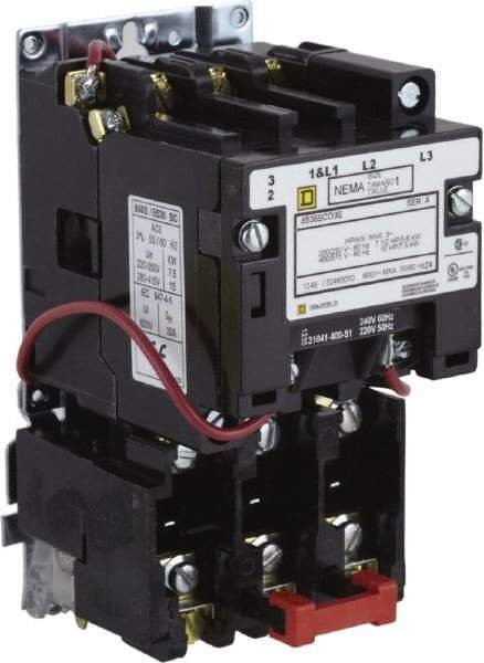 Square D - 277 Coil VAC at 60 Hz, 27 Amp, NEMA Size 1, Nonreversible Open Enclosure NEMA Motor Starter - 3 Phase hp: 10 at 460 VAC, 10 at 575 VAC, 7-1/2 at 200 VAC, 7-1/2 at 230 VAC - Americas Industrial Supply