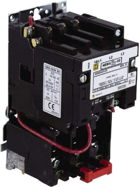 Square D - 208 Coil VAC at 60 Hz, 18 Amp, Nonreversible Open Enclosure NEMA Motor Starter - 3 Phase hp: 3 at 200 VAC, 3 at 230 VAC, 5 at 460 VAC, 5 at 575 VAC - Americas Industrial Supply