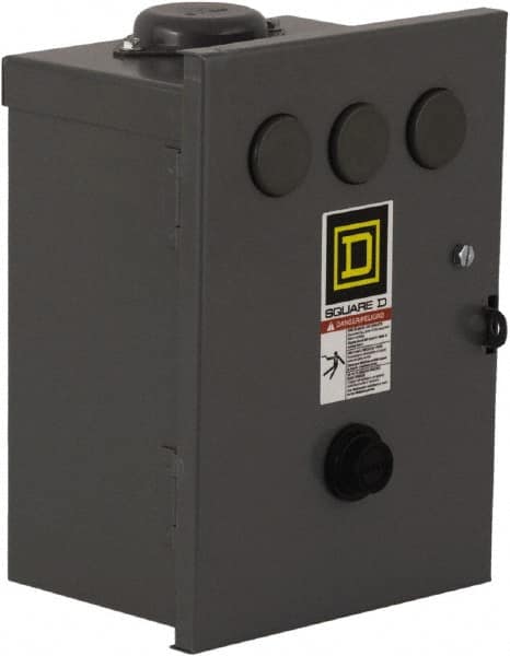 Square D - 110 Coil VAC at 50 Hz, 120 Coil VAC at 60 Hz, 27 Amp, NEMA Size 1, Nonreversible Enclosed Enclosure NEMA Motor Starter - 3 Phase hp: 10 at 460 VAC, 10 at 575 VAC, 7-1/2 at 200 VAC, 7-1/2 at 230 VAC, 3R Enclosure Rating - Americas Industrial Supply