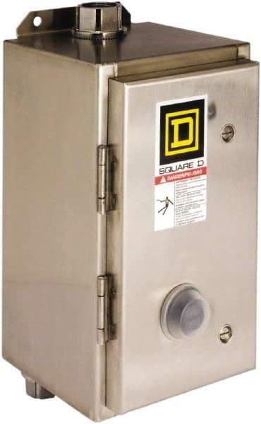 Square D - 110 Coil VAC at 50 Hz, 120 Coil VAC at 60 Hz, 45 Amp, NEMA Size 2, Nonreversible Enclosed Enclosure NEMA Motor Starter - 3 Phase hp: 10 at 200 VAC, 15 at 230 VAC, 25 at 460 VAC, 25 at 575 VAC, 4x Enclosure Rating - Americas Industrial Supply