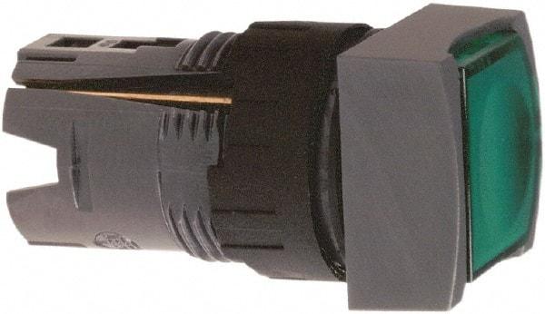 Schneider Electric - 16mm Mount Hole, Flush, Pushbutton Switch Only - Square, Green Pushbutton, Illuminated, Momentary (MO), Vibration Resistant - Americas Industrial Supply