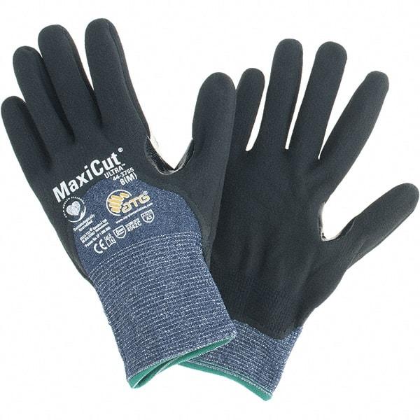 ATG - Size M, ANSI Cut Lvl A3, Cut Resistant Gloves - Palm, Fingers & Knuckles Coated, Blue/Black - Americas Industrial Supply