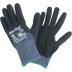 ATG - Size M, ANSI Cut Lvl A3, Cut Resistant Gloves - Palm, Fingers & Knuckles Coated, Blue/Black - Americas Industrial Supply