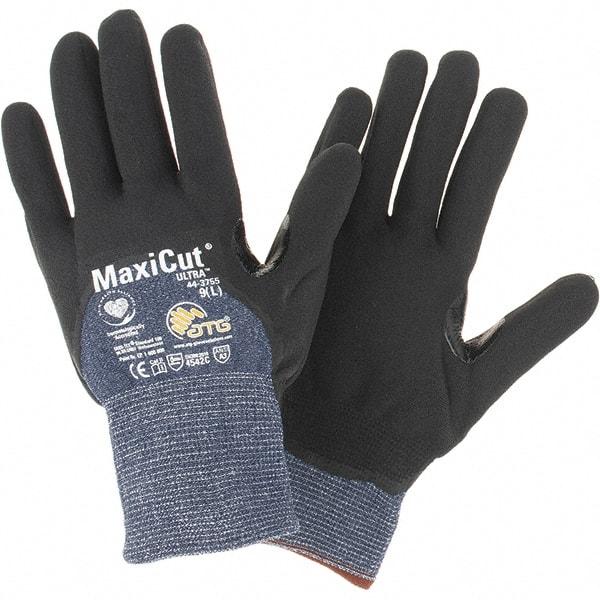 ATG - Size L, ANSI Cut Lvl A3, Cut Resistant Gloves - Palm, Fingers & Knuckles Coated, Blue/Black - Americas Industrial Supply