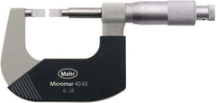 Mahr - 0" to 1" Mechanical Satin Chrome Coated Blade Micrometer - 0.0001" Graduation, 0.031" Blade Thickness, Ratchet Thimble, Rotating Spindle - Americas Industrial Supply