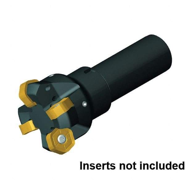 Kennametal - 45° Lead Angle, 51.01mm Max Cut Diam, 40mm Min Cut Diam, 4.5mm Max Depth of Cut, Indexable Chamfer and Angle End Mill - 3 Inserts, HNGJ0905ANENLD Insert Style, 107mm Overall Length, Through Coolant, Straight Shank, 90° Included Angle - Americas Industrial Supply