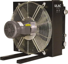 Parker - 1" SAE O-Ring Boss, 1 Fan Mount, Liquid-To-Air Aluminum Brazed Process Equipment Heat Exchanger - Oil Cooler, Ethylene Glycol/Water Mixture Cooler, 15.6" High x 14.4" Wide x 19.8" Deep, 510 BTU/Hr, 250°F Max - Americas Industrial Supply