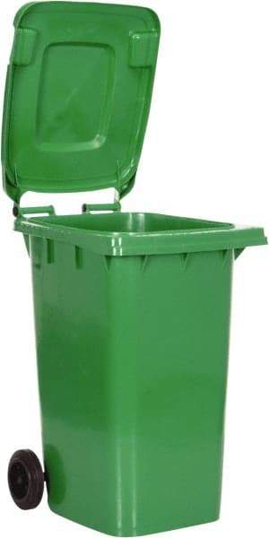 Vestil - 64 Gal Green Rectangle Trash Can - Polyethylene, None Graphic, 39-15/16" High x 28-1/2" Long x 23-1/2" Wide, Lid Included - Americas Industrial Supply