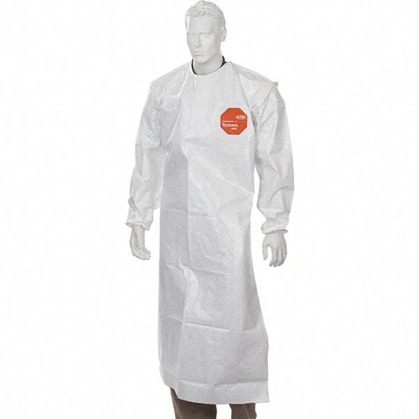 Dupont - 12 mil Thick Disposable & Chemical Resistant Apron - 52"ELAS WAIST 12/PK TYCHEM4000 SLEEVED APRON - Americas Industrial Supply
