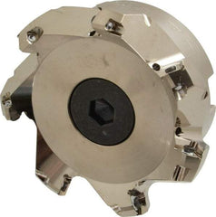 Seco - 3.94" Cut Diam, 1-1/2" Arbor Hole, 0.236" Max Depth of Cut, 45° Indexable Chamfer & Angle Face Mill - 7 Inserts, SE.X 1204 Insert, Right Hand Cut, 7 Flutes, Through Coolant, Series R220.53 - Americas Industrial Supply