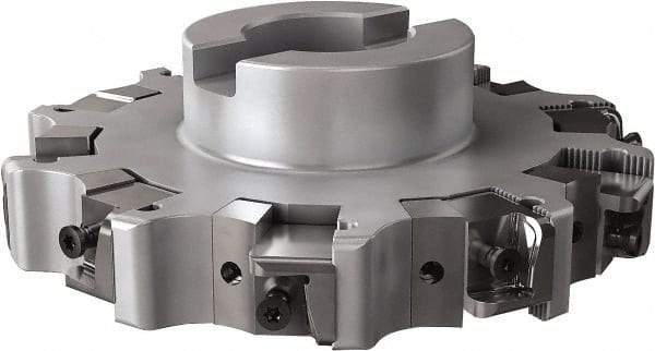 Seco - Shell Mount Connection, 1.26" Cutting Width, 1.579" Depth of Cut, 6" Cutter Diam, 1-1/2" Hole Diam, 5 Tooth Indexable Slotting Cutter - R335.25 Toolholder, XNHQ, LNHQ Insert, Right Hand Cutting Direction - Americas Industrial Supply