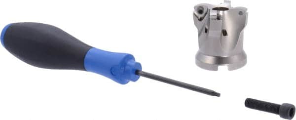 Seco - 4 Inserts, 1" Cutter Diam, 0.06" Max Depth of Cut, Indexable High-Feed Face Mill - 1/2" Arbor Hole Diam, 0.03" Keyway Width, 1.6" High, R220.21 Toolholder, 218.19-125.. Inserts, Series R220.21 - Americas Industrial Supply