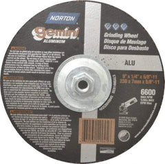 Norton - 24 Grit, 9" Wheel Diam, 1/4" Wheel Thickness, Type 27 Depressed Center Wheel - Aluminum Oxide, 6,600 Max RPM, Compatible with Angle Grinder - Americas Industrial Supply