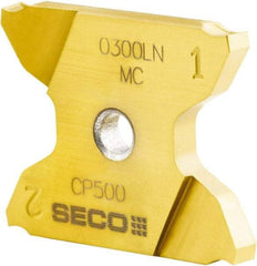 Seco - 2503009-A0031RNX4GK MC Grade CP500, 0.031" Cutting Width Carbide Grooving Insert - 0.169" Max Depth of Cut, Right Hand, 0.0035" Corner Radius, TiAlN/TiN Finish - Americas Industrial Supply