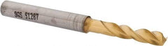 SGS - 3/16" 145° Spiral Flute Solid Carbide Screw Machine Drill Bit - TiN Finish, Right Hand Cut, 1" Flute Length, 2-5/8" OAL, Standard Point, Straight Shank - Americas Industrial Supply