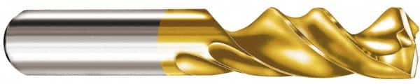 SGS - 0.5315" 145° Spiral Flute Solid Carbide Screw Machine Drill Bit - TiN Finish, Right Hand Cut, 60mm Flute Length, 107mm OAL, Standard Point, Straight Shank - Americas Industrial Supply