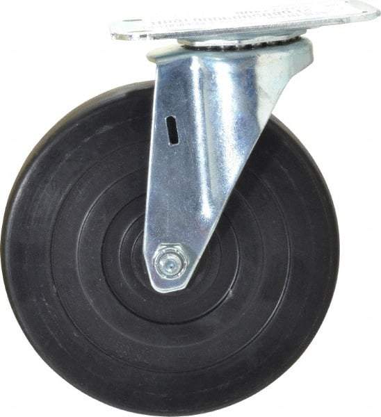 E.R. Wagner - 5" Diam x 1" Wide x 5-13/16" OAH Top Plate Mount Swivel Caster - Hard Rubber, 145 Lb Capacity, Delrin Bearing, 2-3/4 x 3-3/4" Plate - Americas Industrial Supply