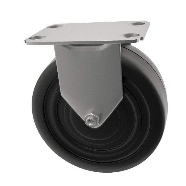 E.R. Wagner - 5" Diam x 1" Wide x 5-13/16" OAH Top Plate Mount Rigid Caster - Soft Rubber, 125 Lb Capacity, Delrin Bearing, 2-3/4 x 3-3/4" Plate - Americas Industrial Supply