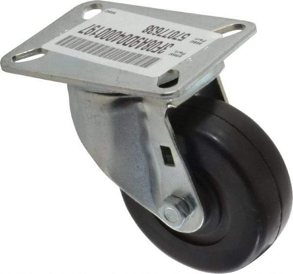 E.R. Wagner - 3-1/2" Diam x 1-1/4" Wide x 4-5/8" OAH Top Plate Mount Swivel Caster - Soft Rubber, 155 Lb Capacity, Delrin Bearing, 3-1/8 x 4-1/8" Plate - Americas Industrial Supply