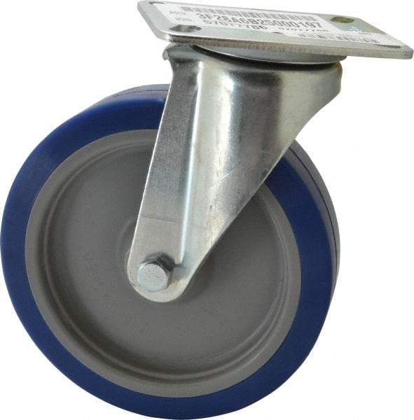 E.R. Wagner - 6" Diam x 1-1/2" Wide x 7-3/8" OAH Top Plate Mount Swivel Caster - Polyurethane, 450 Lb Capacity, Delrin Bearing, 3-1/8 x 4-1/8" Plate - Americas Industrial Supply