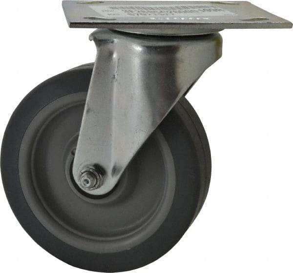 E.R. Wagner - 5" Diam x 1-1/2" Wide x 6-3/8" OAH Top Plate Mount Swivel Caster - TPR, 240 Lb Capacity, Roller Bearing, 3-3/4 x 4-5/8" Plate - Americas Industrial Supply
