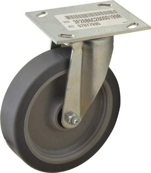 E.R. Wagner - 6" Diam x 1-1/2" Wide x 7-3/8" OAH Top Plate Mount Swivel Caster - TPR, 280 Lb Capacity, Roller Bearing, 3-3/4 x 4-5/8" Plate - Americas Industrial Supply