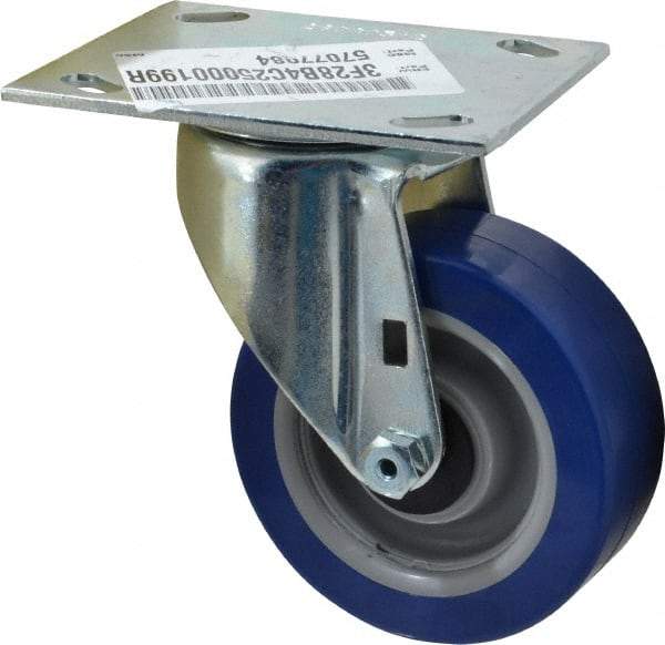 E.R. Wagner - 4" Diam x 1-1/2" Wide x 5-3/8" OAH Top Plate Mount Swivel Caster - Polyurethane, 375 Lb Capacity, Roller Bearing, 3-3/4 x 4-5/8" Plate - Americas Industrial Supply