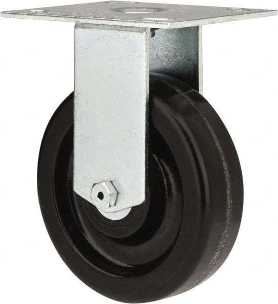 E.R. Wagner - 5" Diam x 1-1/2" Wide x 6-3/8" OAH Top Plate Mount Rigid Caster - Phenolic, 450 Lb Capacity, Roller Bearing, 3-3/4 x 4-5/8" Plate - Americas Industrial Supply