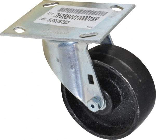 E.R. Wagner - 4" Diam x 1-1/2" Wide x 5-3/8" OAH Top Plate Mount Swivel Caster - Semi-Steel, 450 Lb Capacity, Roller Bearing, 3-3/4 x 4-5/8" Plate - Americas Industrial Supply