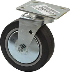 E.R. Wagner - 6" Diam x 2" Wide x 7-1/2" OAH Top Plate Mount Swivel Caster - TPR, 400 Lb Capacity, Roller Bearing, 4 x 4-1/2" Plate - Americas Industrial Supply